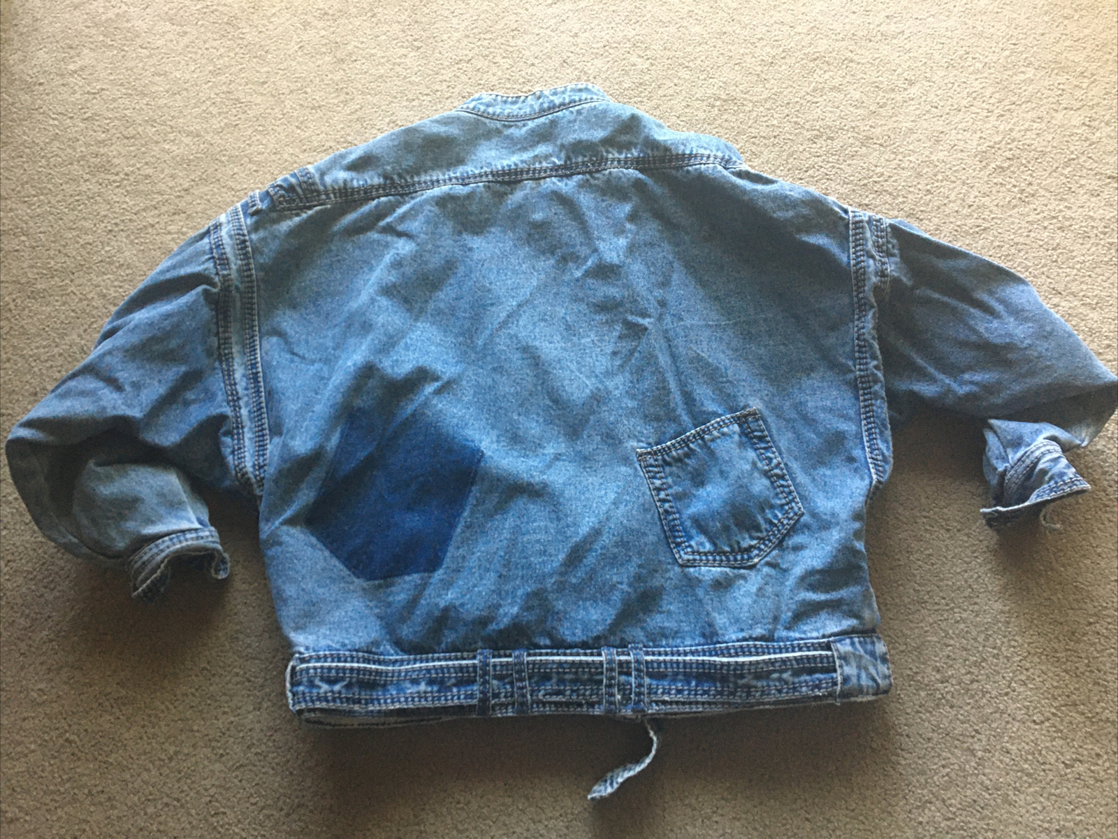 NO! Vintage Jean Jacket Insulated Pockets Belt Geometric Women’s Medium M BAGGY