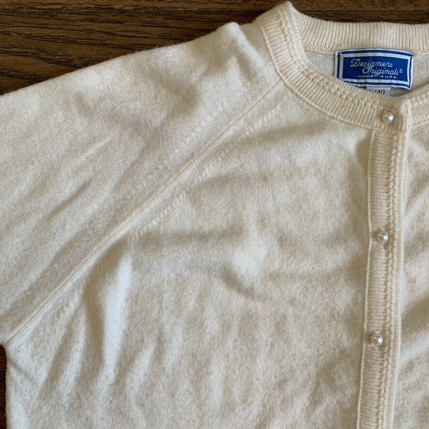 VTG Cardigan Womens Designers Originals XL Long Sleeve White Sweater Made In USA