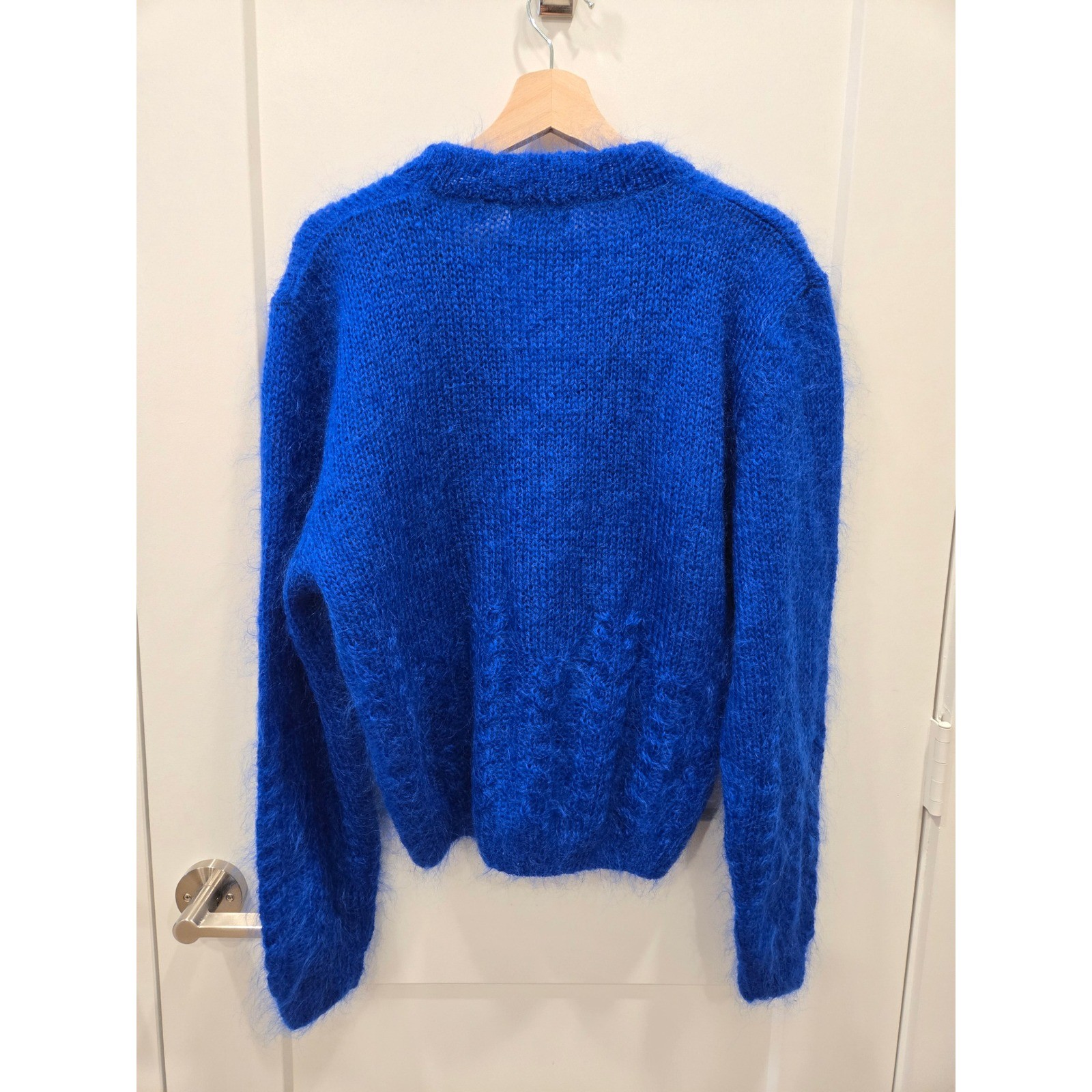 OBR Vintage Royal Blue Mohair Wool Blend V-Neck Fuzzy Cardigan Sweater Large