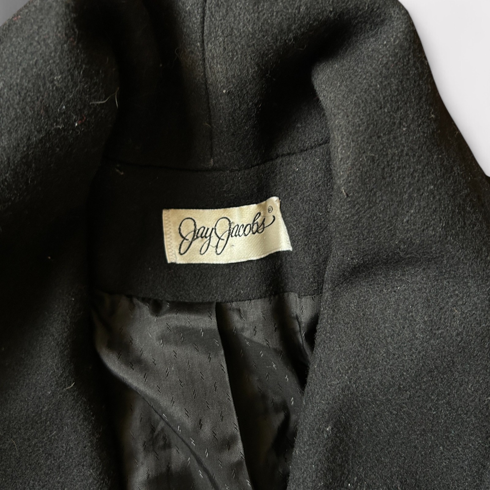 Vintage Jay Jacobs Large Black Wool Drape Winter Coat 1980s L
