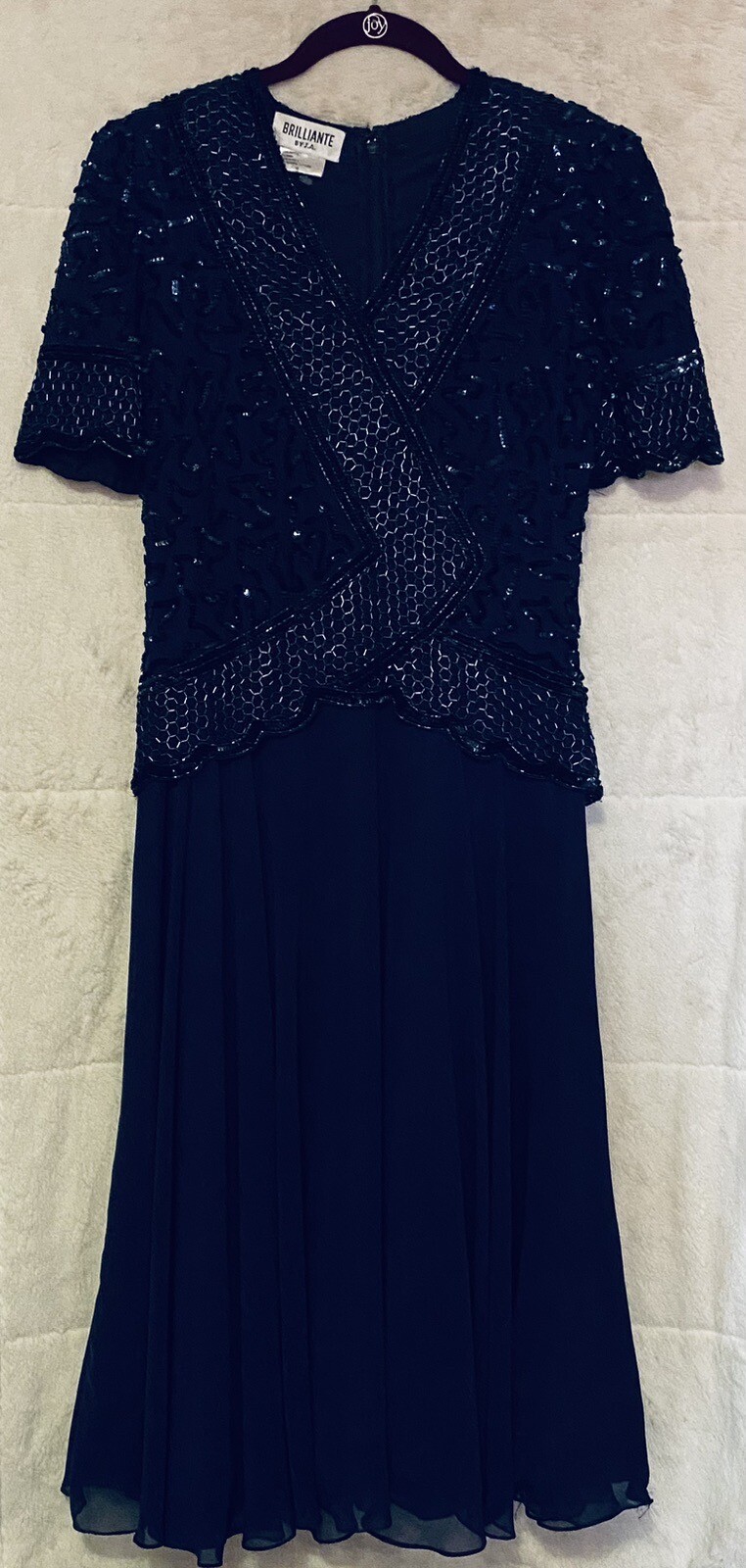 Vintage 80s BRILLIANTE BY J.A. Party Dress Womens Mother Of Bride Gown Navy Sm