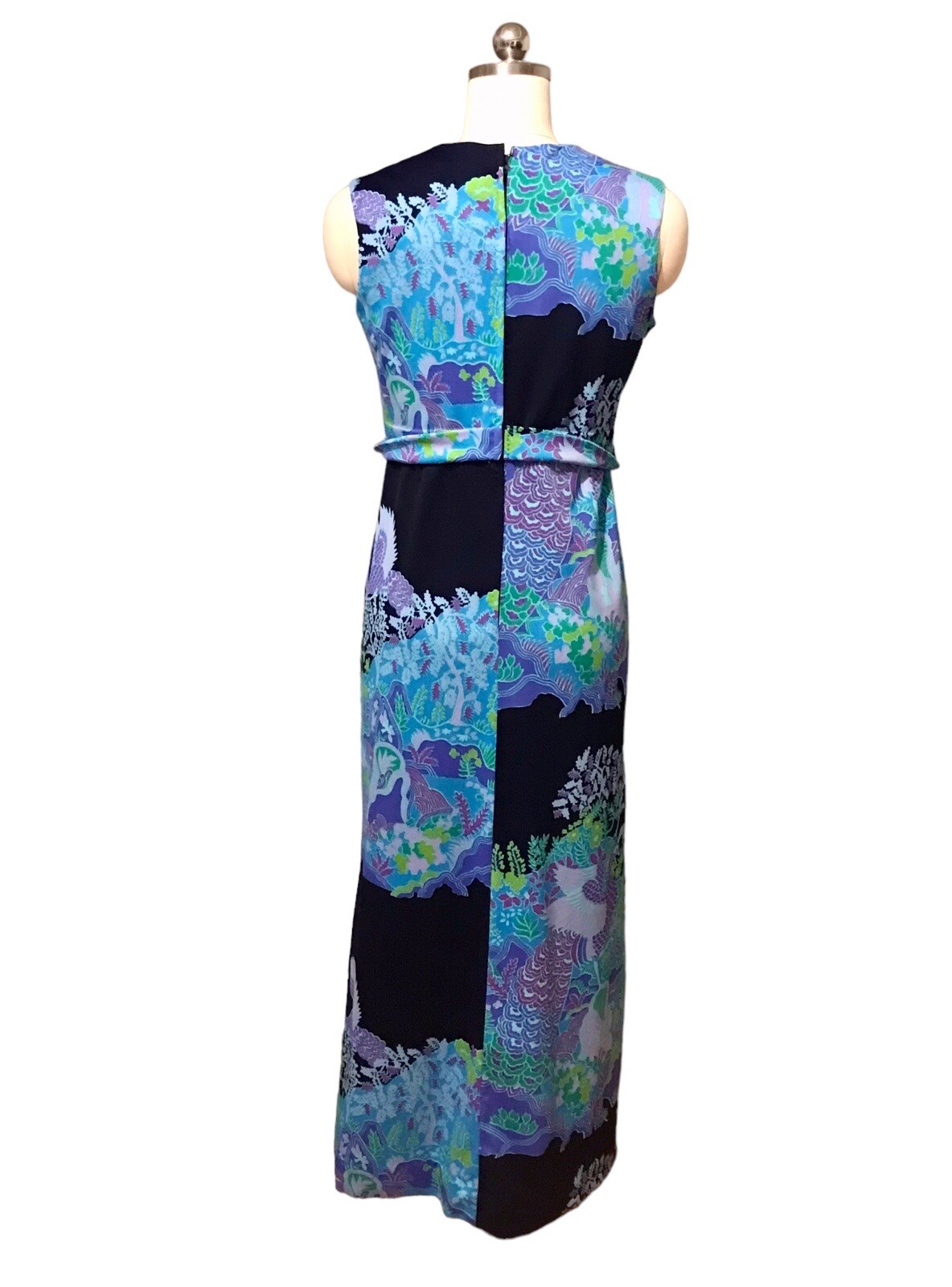 VTG Ja-Na Hawaiian Maxi Dress Blue Floral Birds Tropical Sleeveless Women’s Sz M