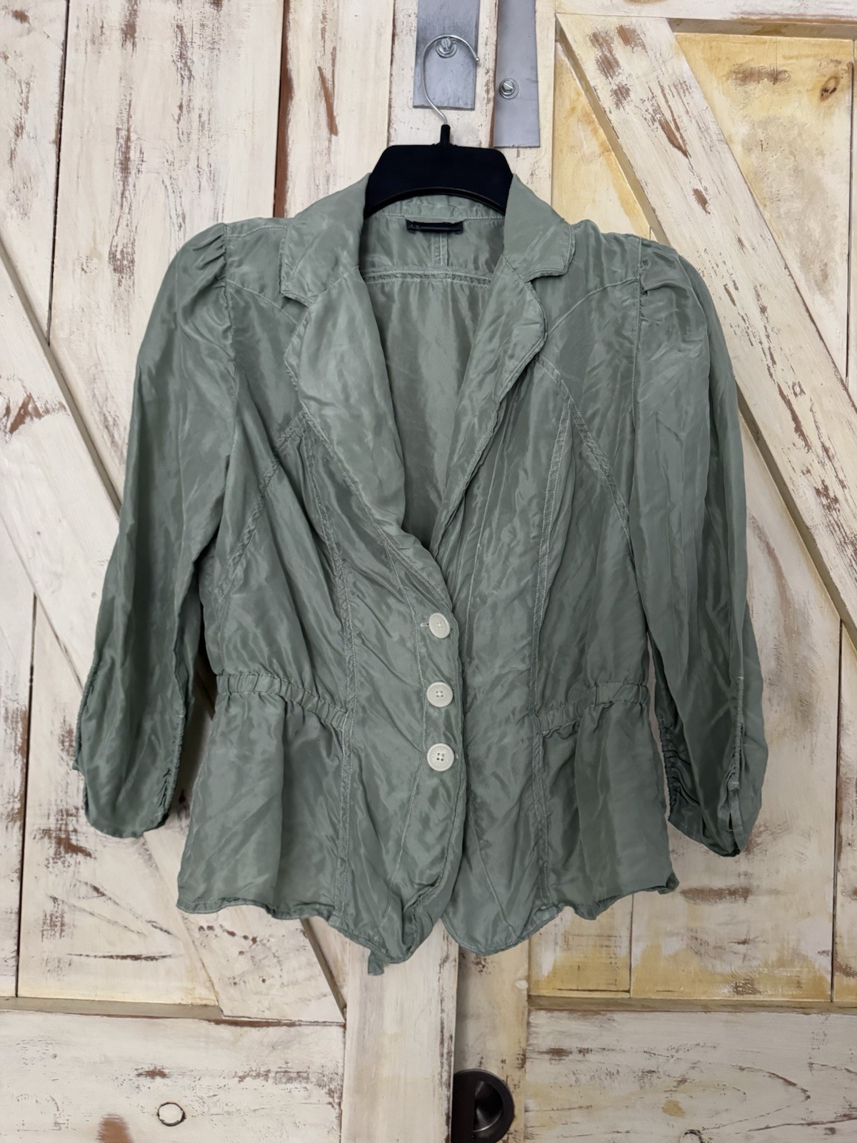 Armani Exchange Vintage Lightweight Peplum Blazer Sage Green 3/4 Sleeves M