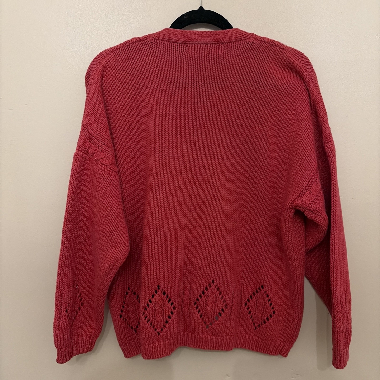 Vintage Outback Red Womens Cable Knit Oversized Cardigan Sweater Size Large Red