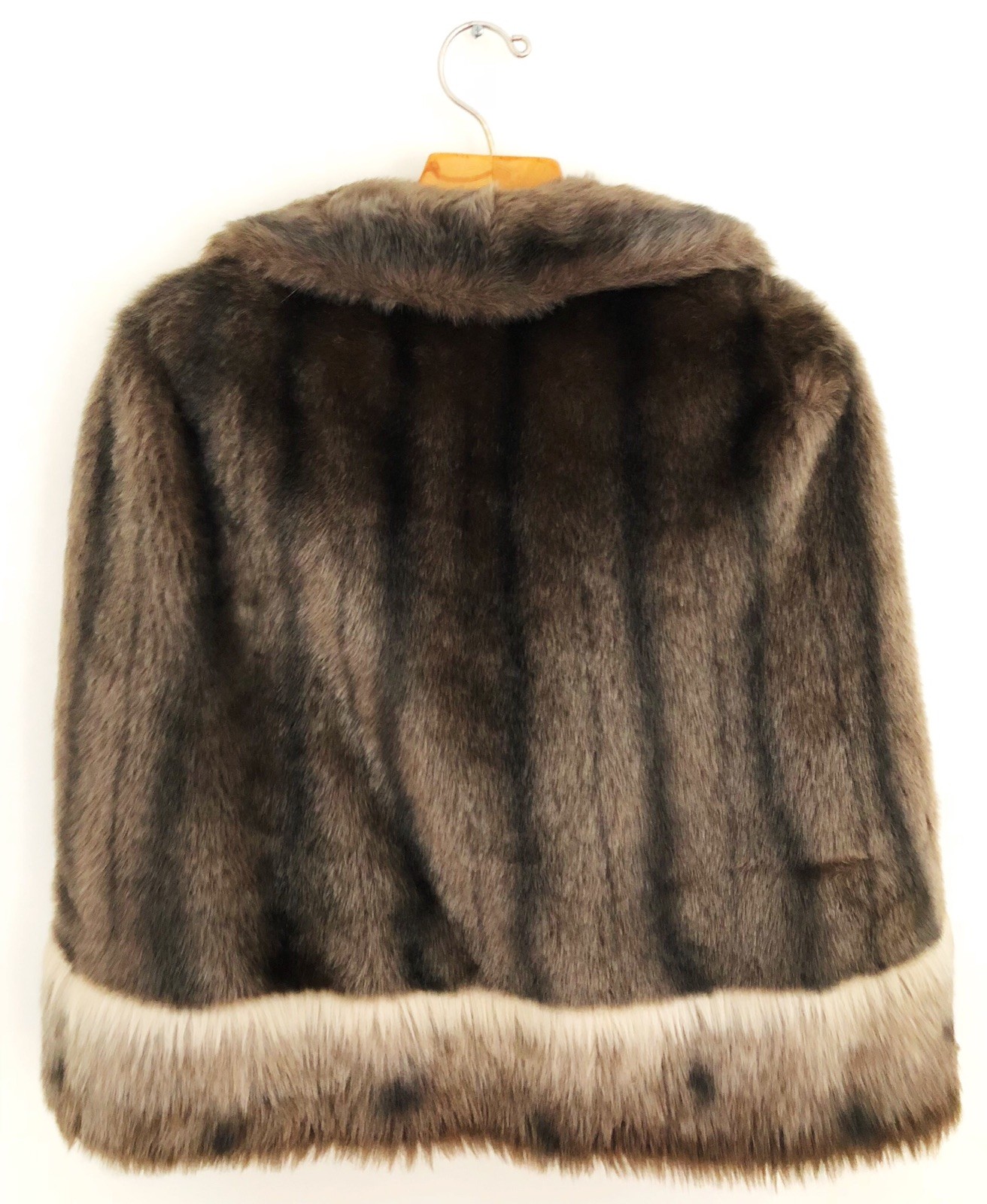 Vtg GLENOIT Women Faux Fur Cape Stole Coat S/M Brown Cream 1950s/60s Old Money