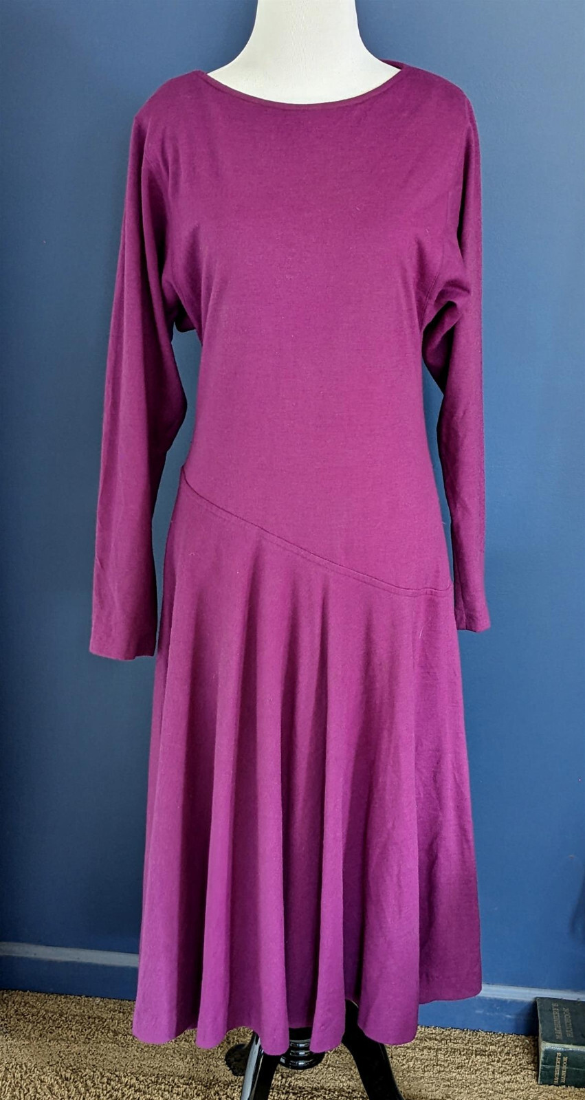 Vintage The Kollection Wool Blend Plum Dress Size 10 Long Sleeve