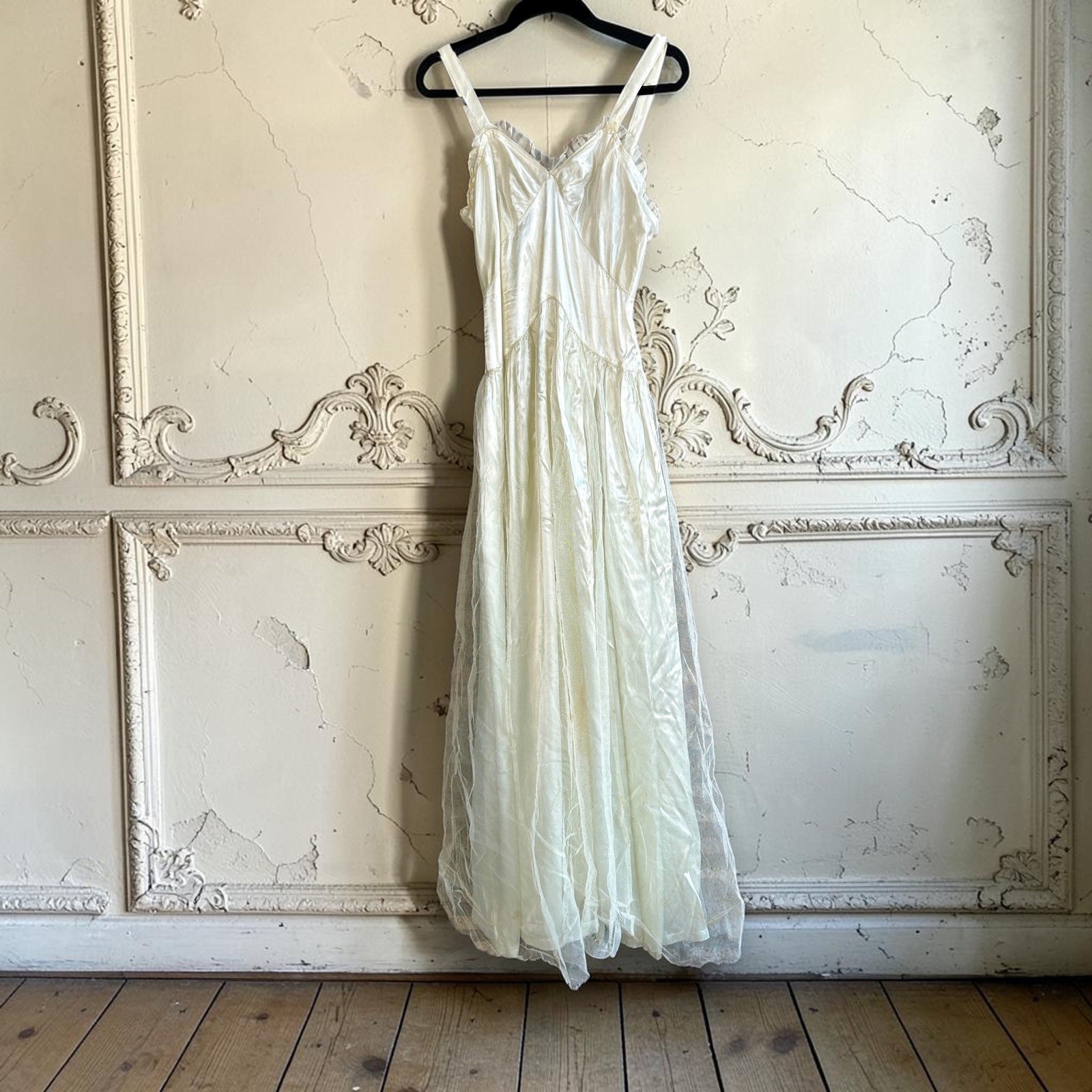 Vintage 40s 50s Ivory Satin and Mesh Slip Metal Zipper AS IS