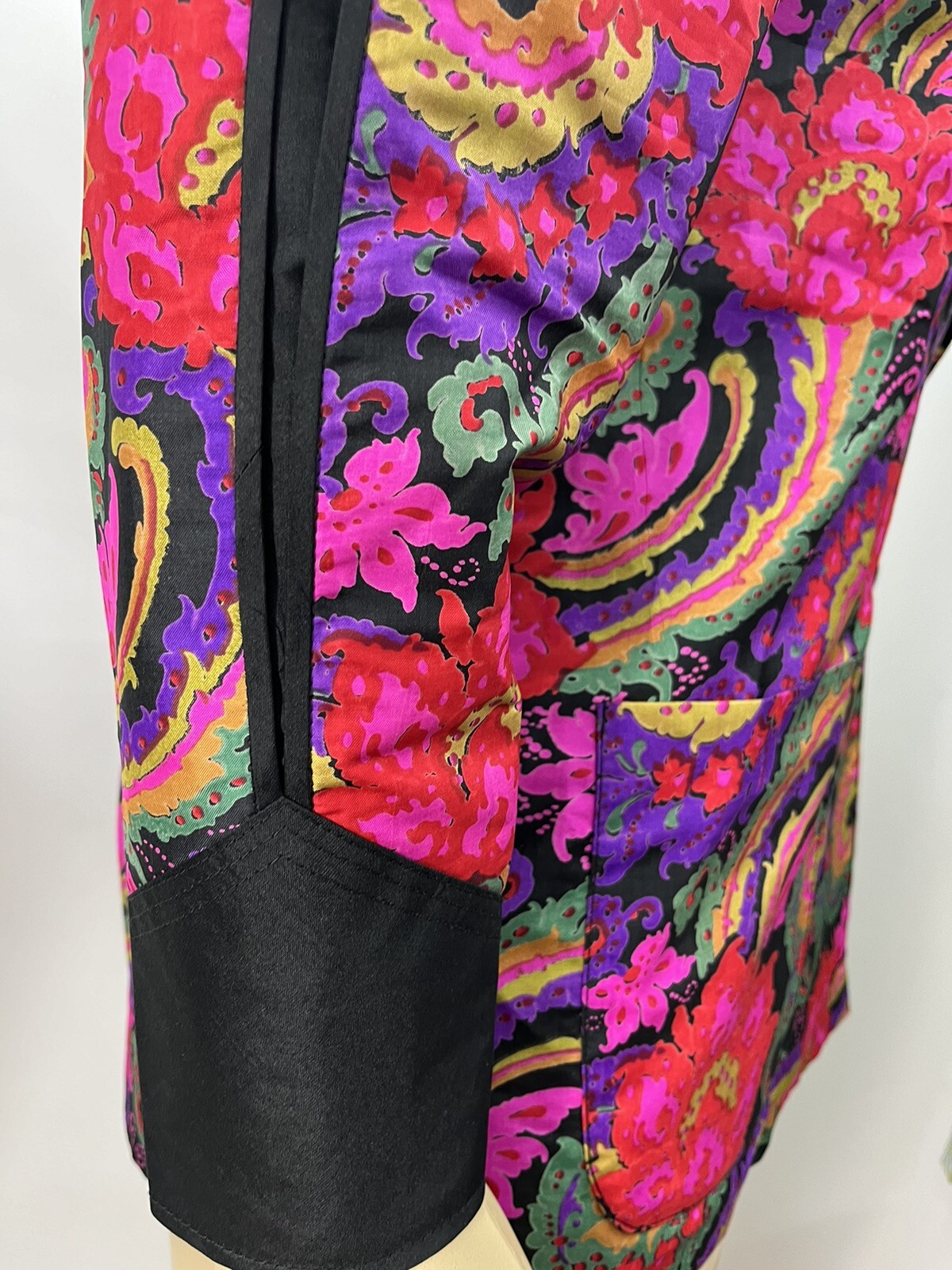 Vintage 80s Thai Silk Multicolor Paisley Womens Jacket Split Sleeve Pockets 12