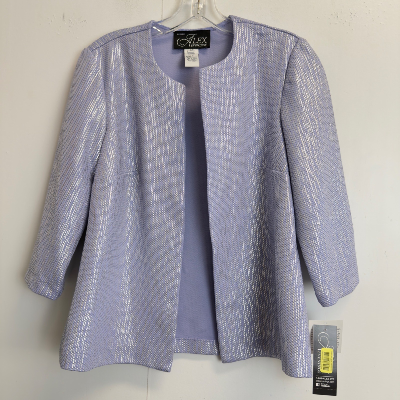 Alex Evenings Petite SP Lavender Silver Metallic 2pc Jacket and Tank Set NWT