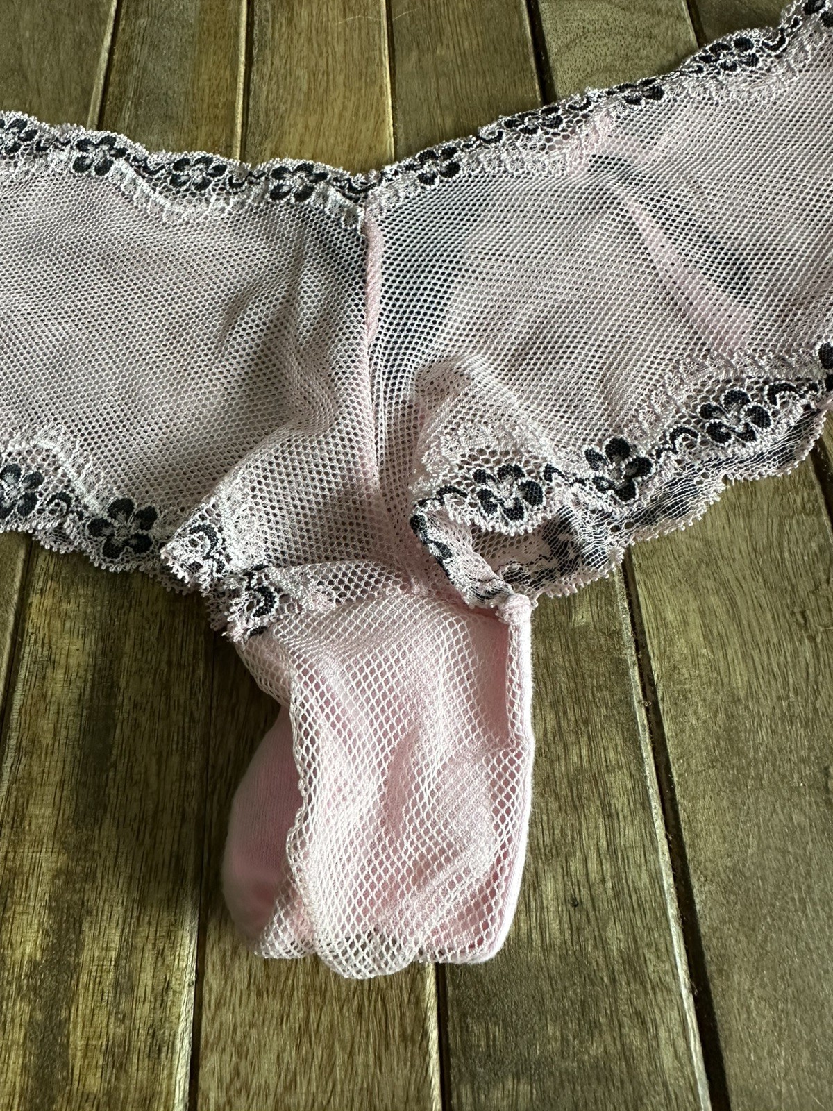 Vtg Victoria’s Secret S/P Pink & Black Sheer Lace Hipster Bikini Panties