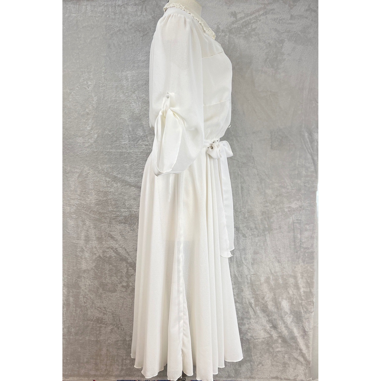 VTG 80s Strauss by Bonnie White Sheer Lace Collar Midi Dress Sz 5/6 modern S/M