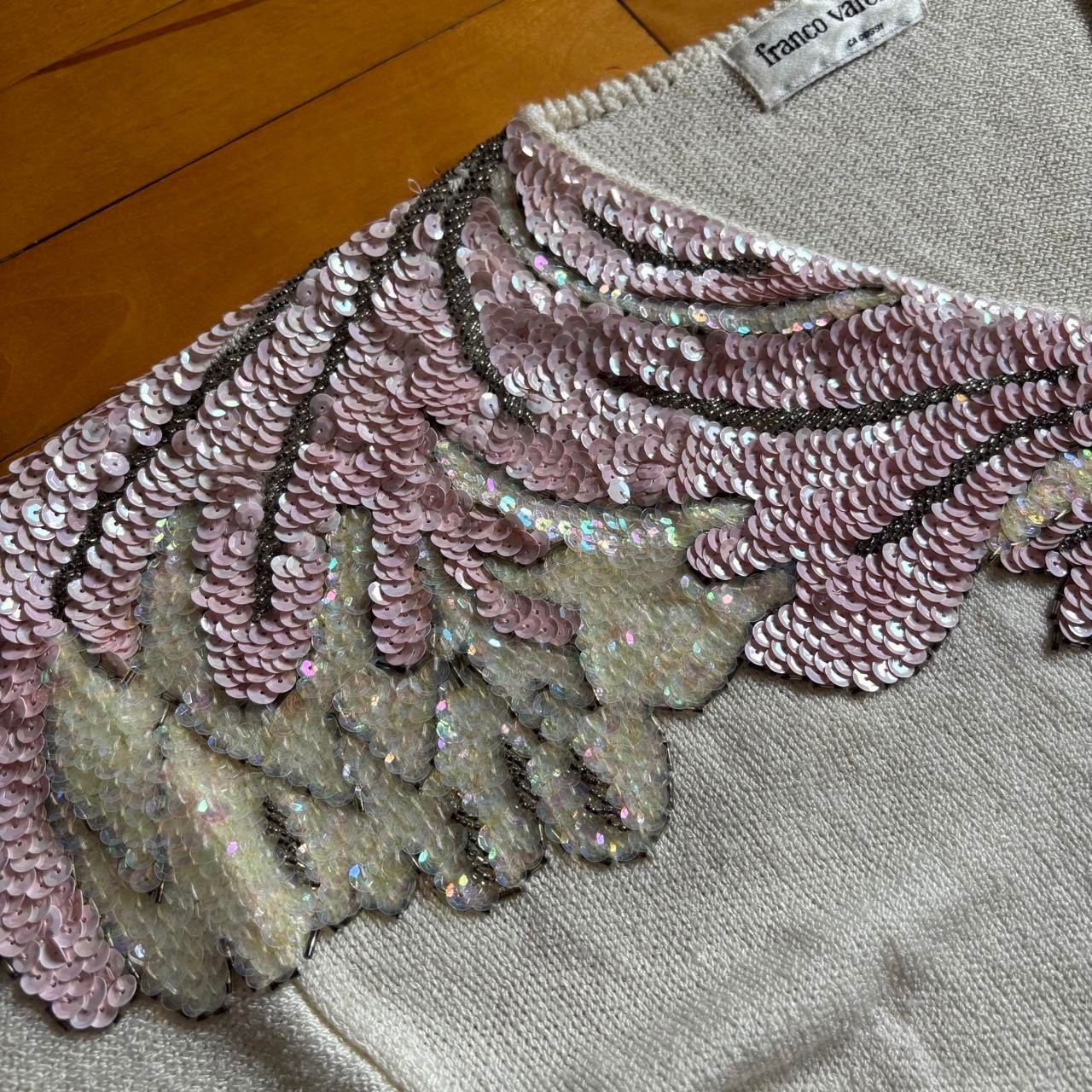 vintage 80s white knit sweater with sequin & bead details size M MINT CONDITION