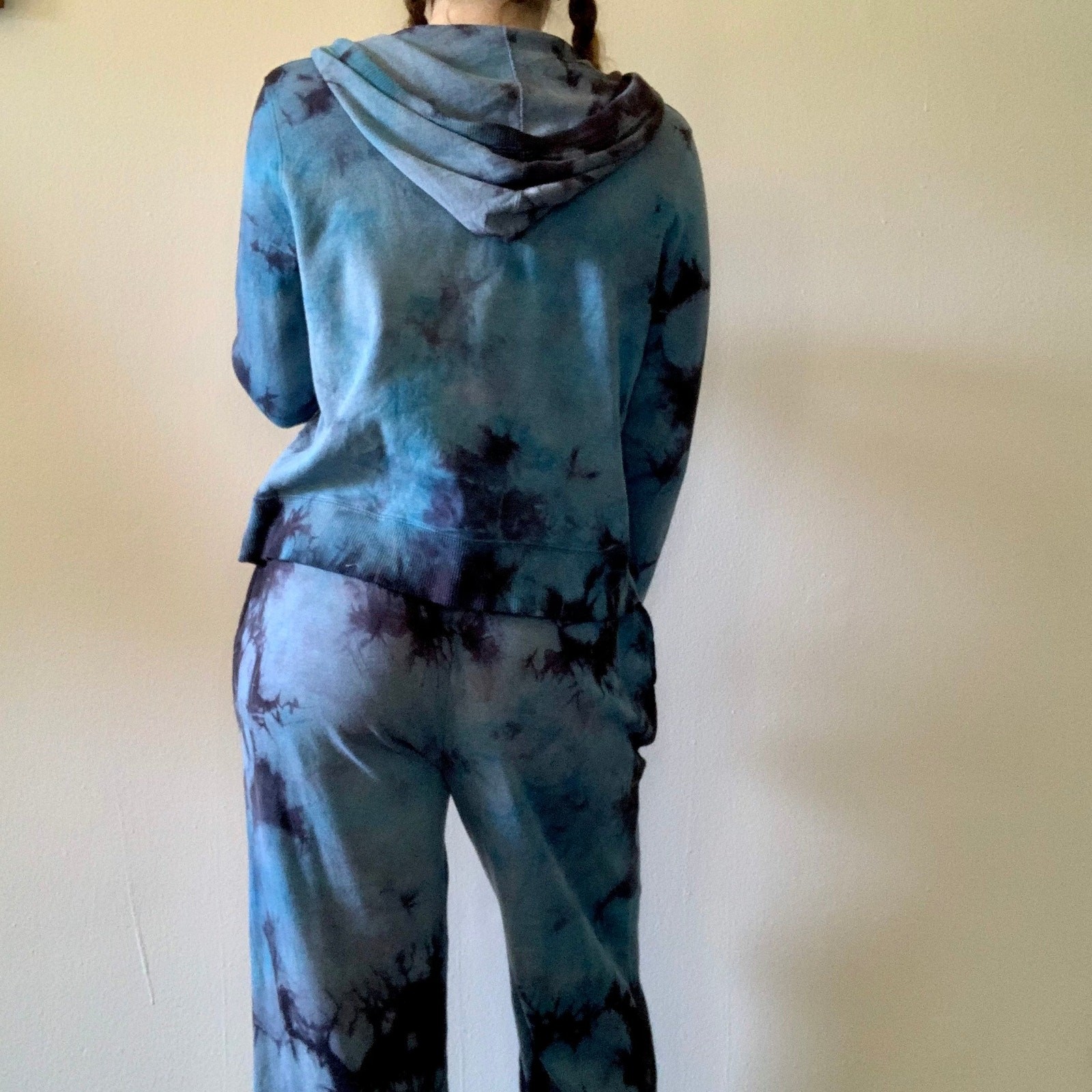 Hand Dyed Shibori Tie Dye Zip Up Hoodie & Jogger Sweatpants Set Blue Jones NY