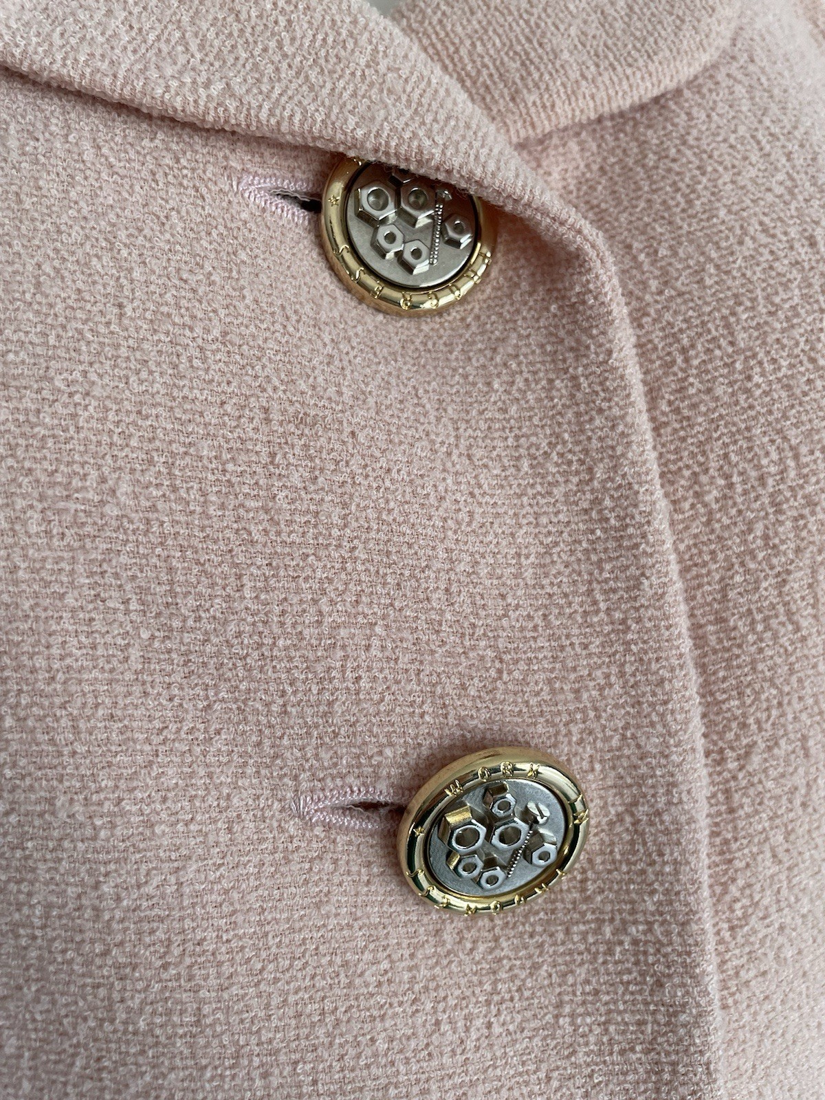 Vintage 1990s Balenciaga Pink Bouclé Jacket Blazer Sequin Gold Silver Size Large