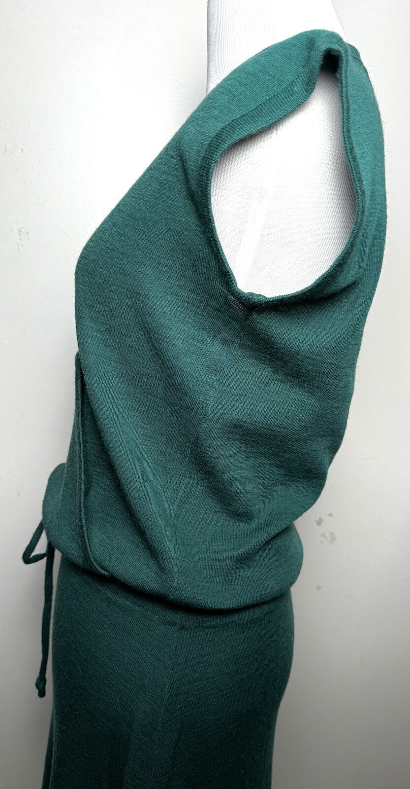 Vtg 70s Wool Knit Matching Outfit M Green Crop Top Swing Skirt Dress Set 2 Pc