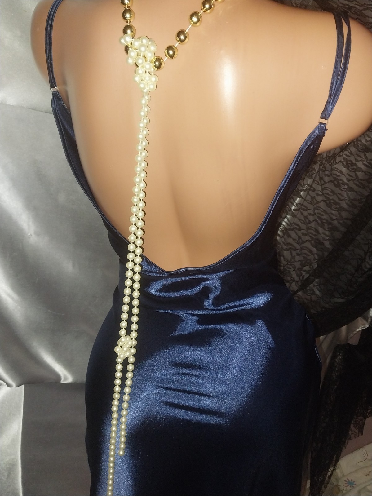 VTG SATIN SHINY LIQUID SLIT COWL DRAPE CASCADE NECK NEGLIGEE NIGHTGOWN NEW S