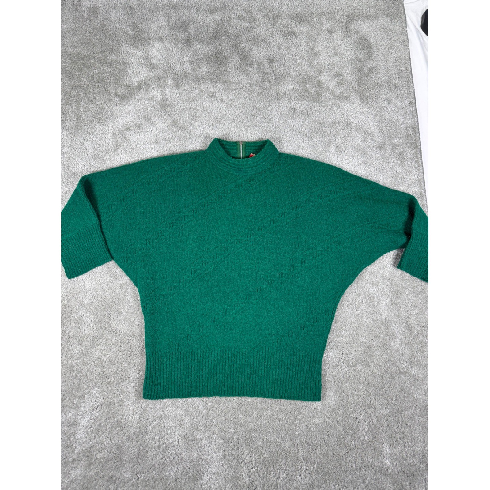 Vintage Bradley Knitwear 100% Virgin Wool Green Batwing Mock Neck Sweater