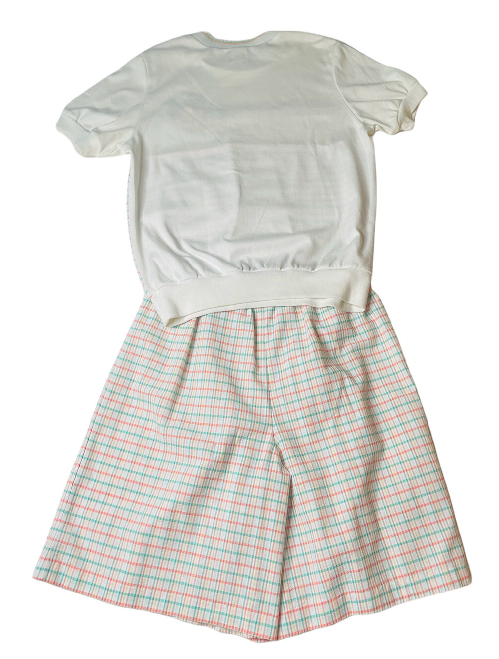 Vintage Womens Cape Cod Sportswear White Plaid Wrap Skort/Skirt & Shirt Set Sz S