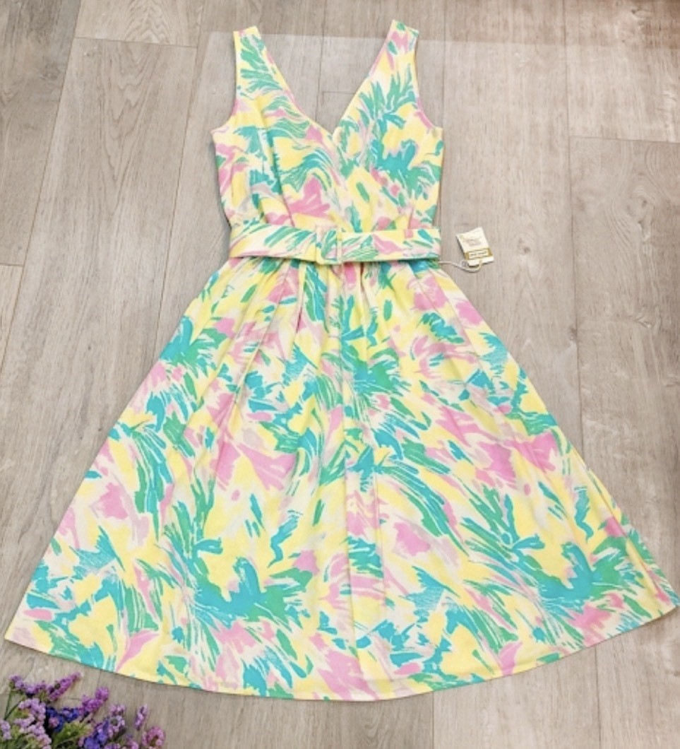 Vintage 80s St Michael Pink Floral Cotton Dress NWT Cottagecore Tea Midi M
