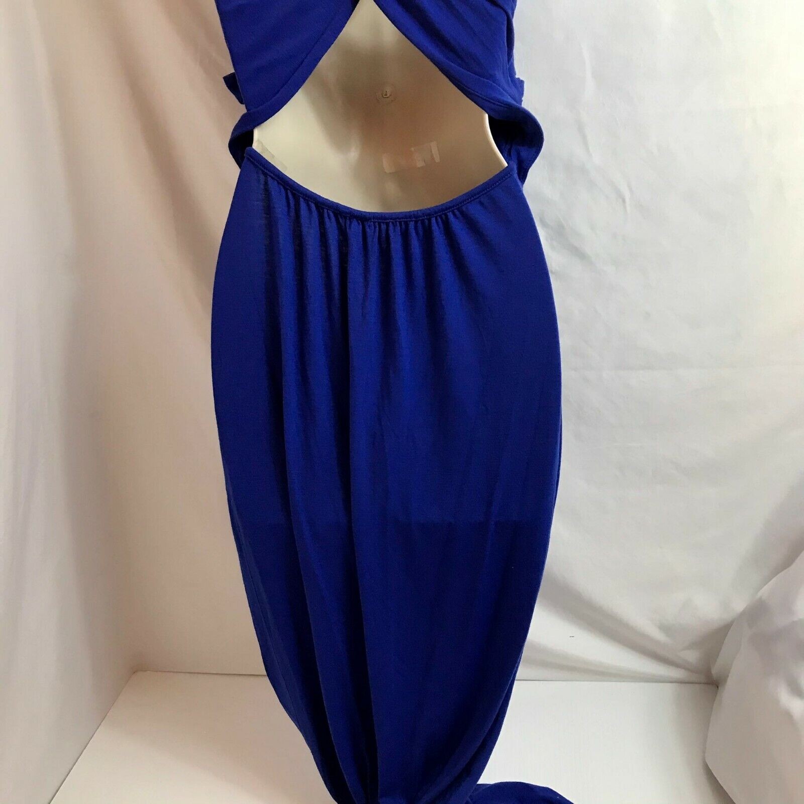 Poof Couture Dress Womens M Crisscross Maxi Electric Blue Long Slit Glamcore