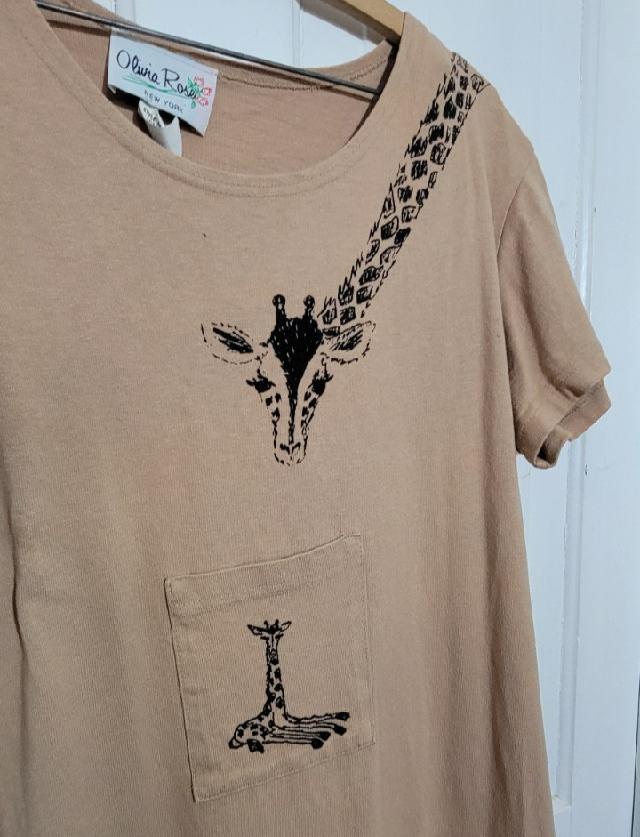 EUC 90s VTG Giraffe Graphic Print Shirt Dress Cotton Safari Maxi L Olivia Rose