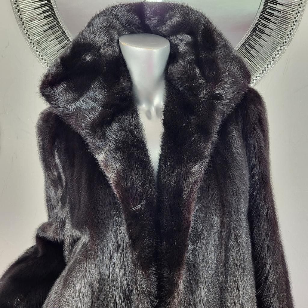 PARISIAN FURS~M/L~STUNNING VINTAGE BLACK GENUINE REAL FULL LENGTH MINK FUR COAT