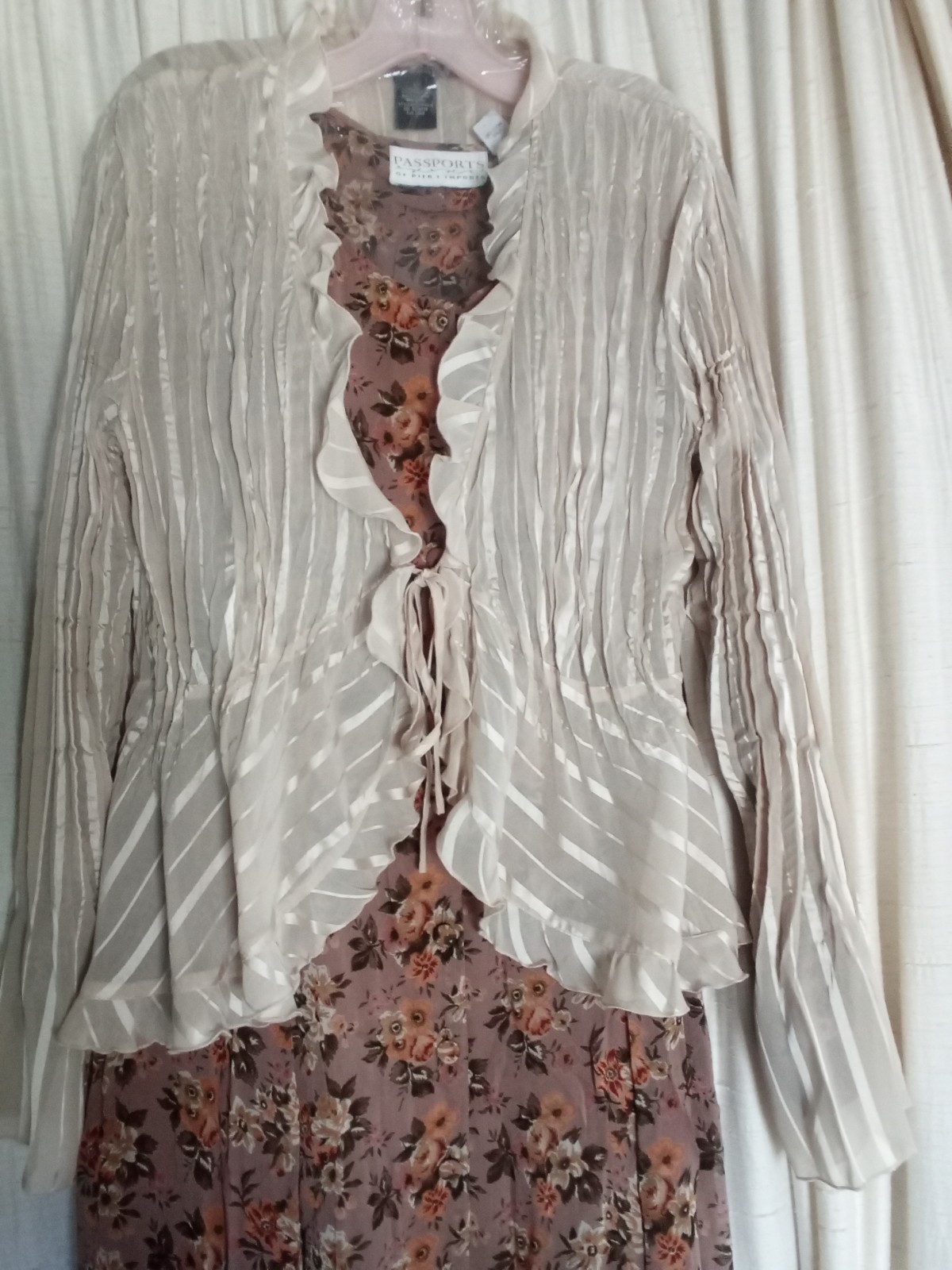 Vintage Passports Pier 1 Imports Long Sleeve Button Down Fit and Flare Dress