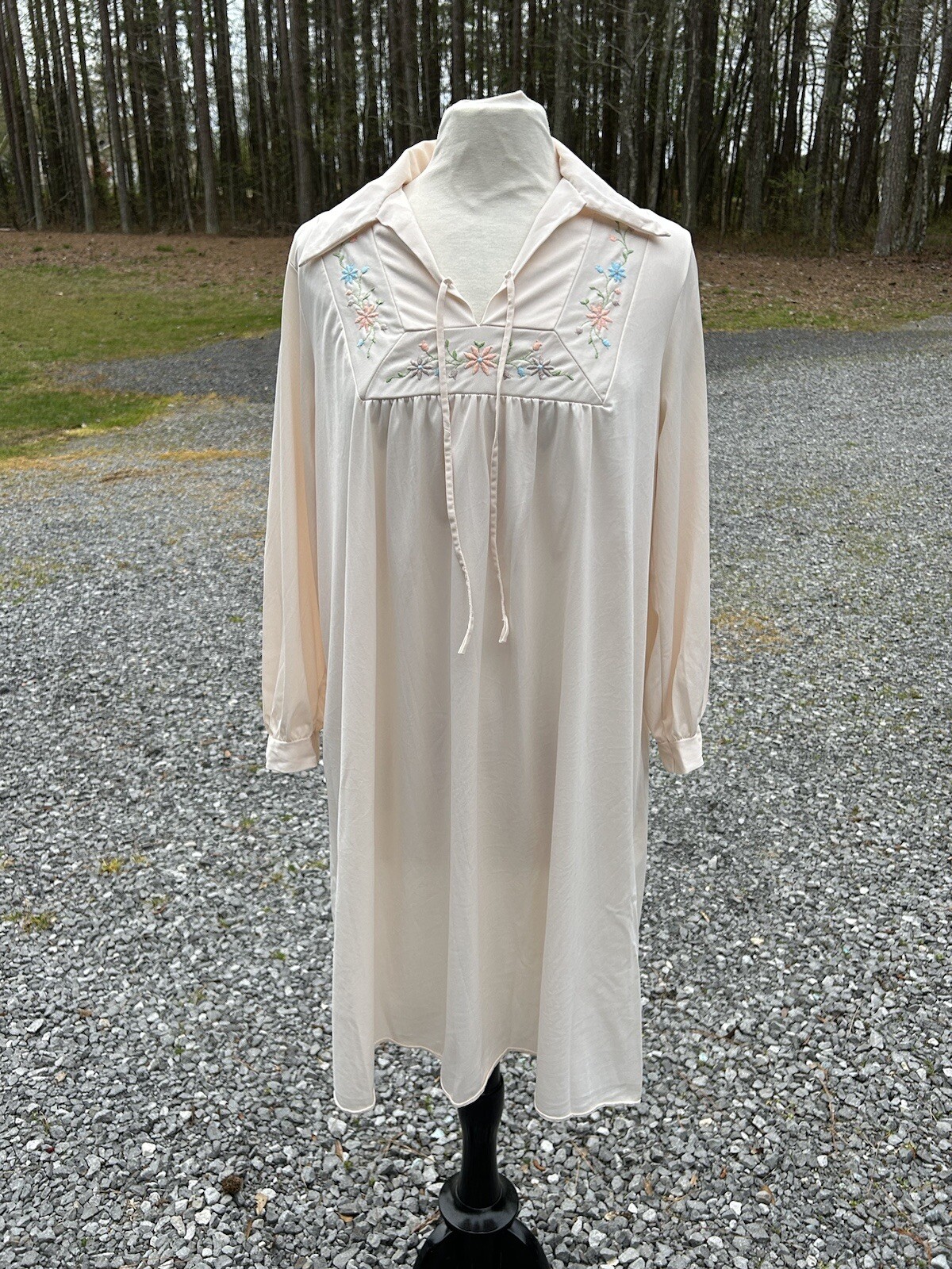vintage sears nightgown nylon union tag flap point collar 38/40 tie front