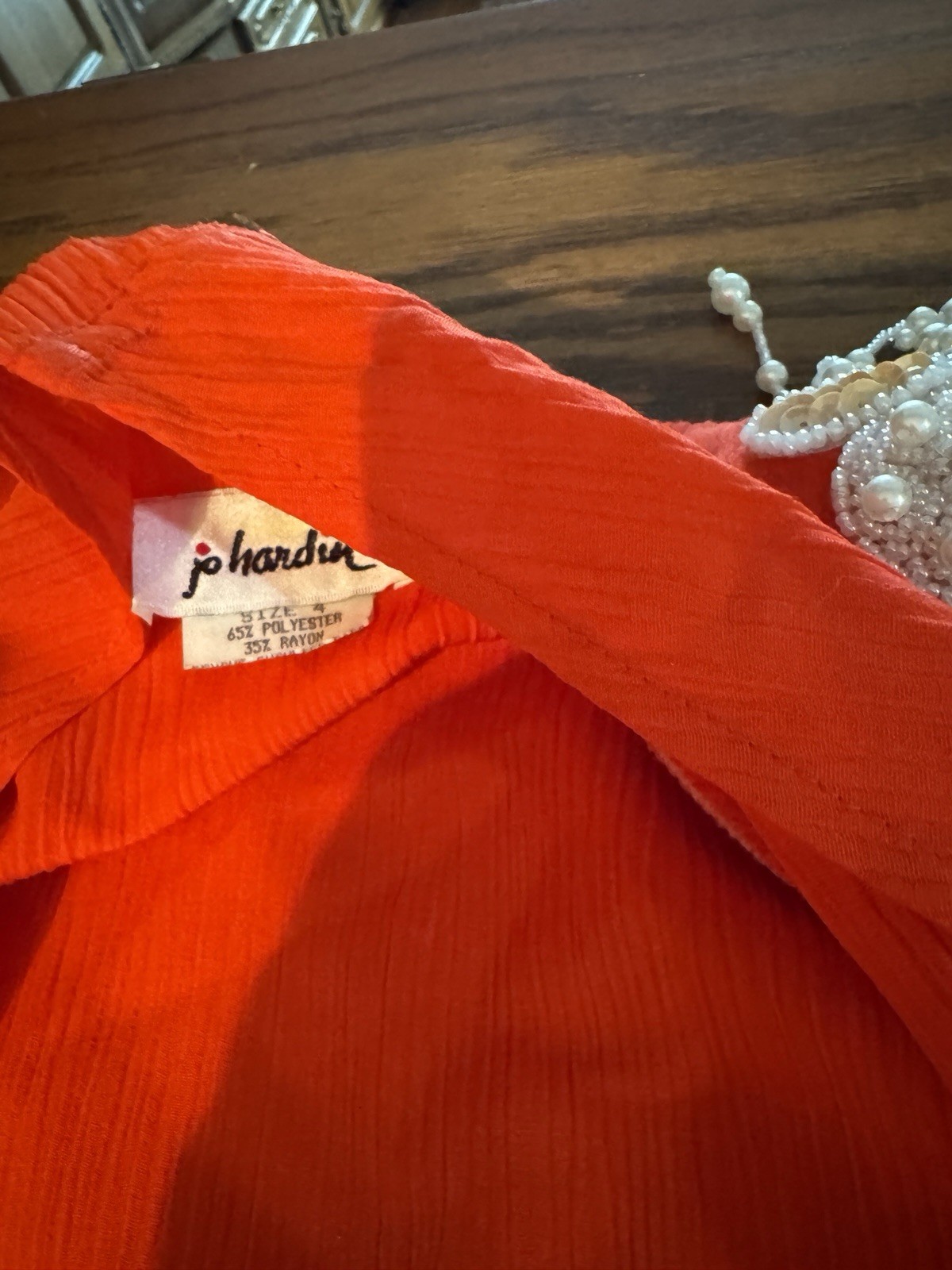 VTG 80s Jo Hardin Jacket Sz4 Women Orange Bead Embellished Shoulder Pads