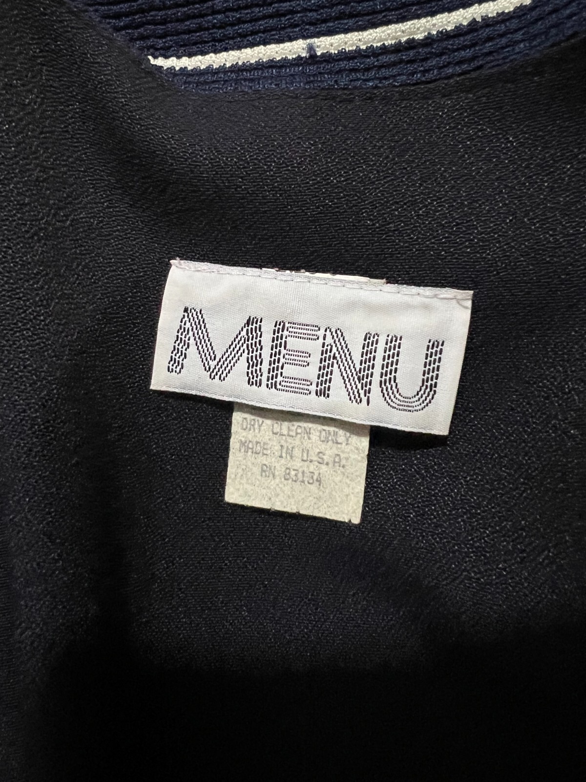 VTG 80s MENU Jumpsuit Navy Blue Attached White Striped Cropped Jacket Disco SZ 6