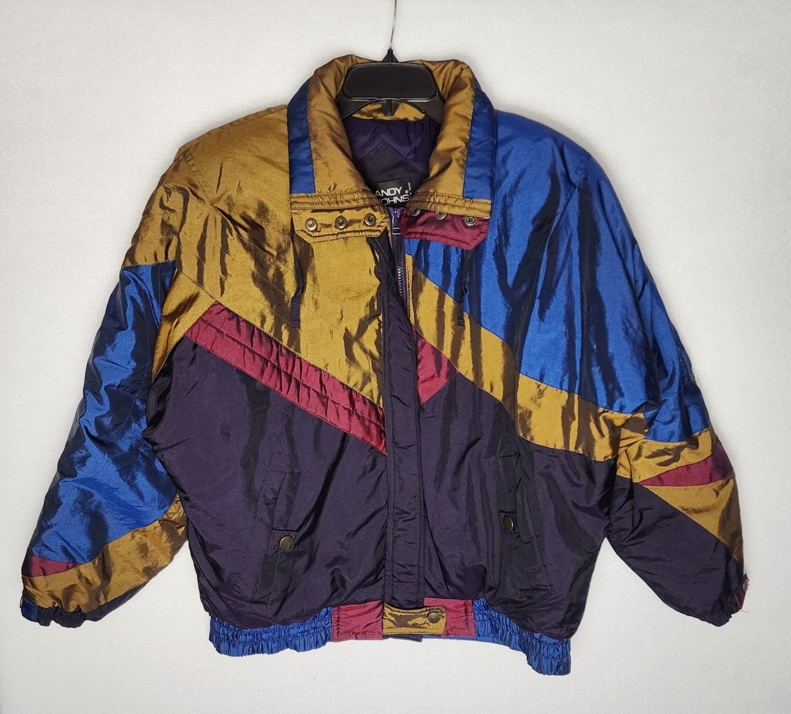 VTG Andy Johns Windbreaker Jacket Colorblock Jewel Tones Retro 80s Womens Medium