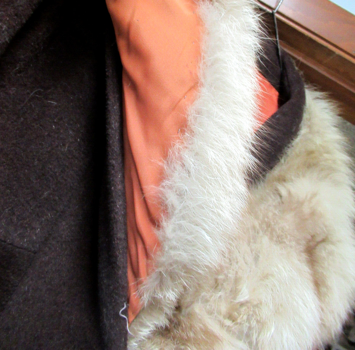 Vtg Union Made Forstman Wonderful Worumbo Woolen Coat w/ Fur Collar 3/4 Sleeves