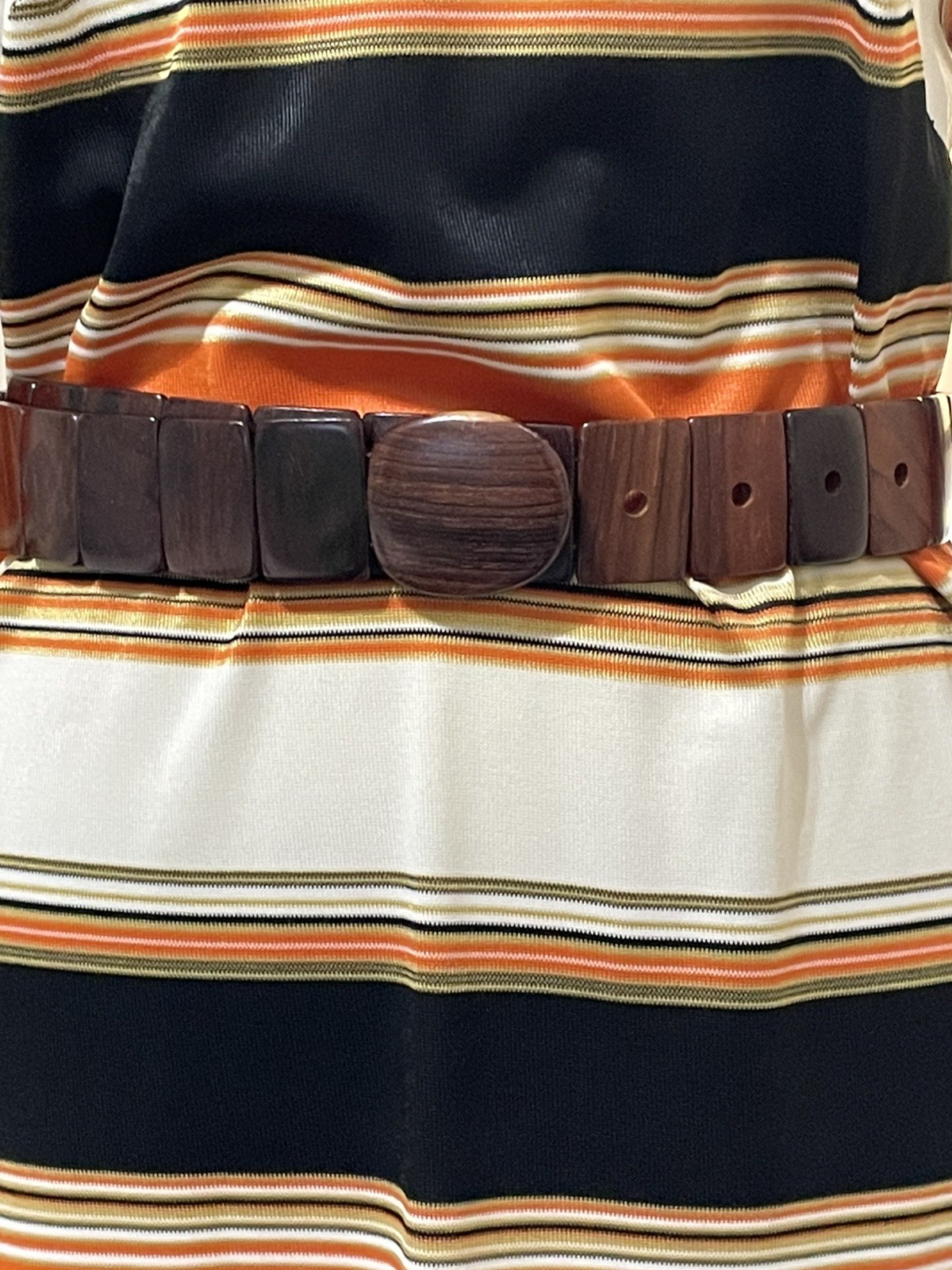 Hand Sewn Vtg 70s Midi Dress Orange Brown Yellow Sm/6 Long Sleeve Back Zipper **