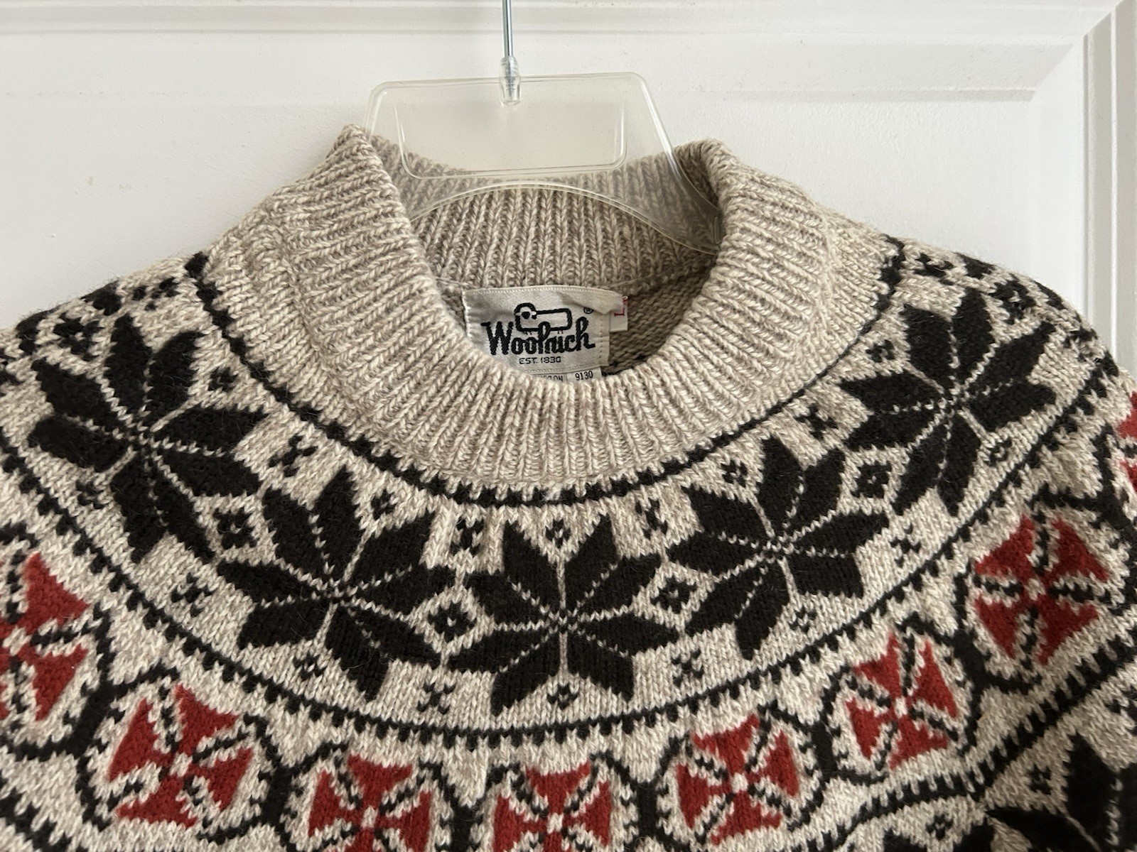 Vintage Woolrich Sweater Fair Isle Size L Wool Blend Pullover Celtic Cross 1960s