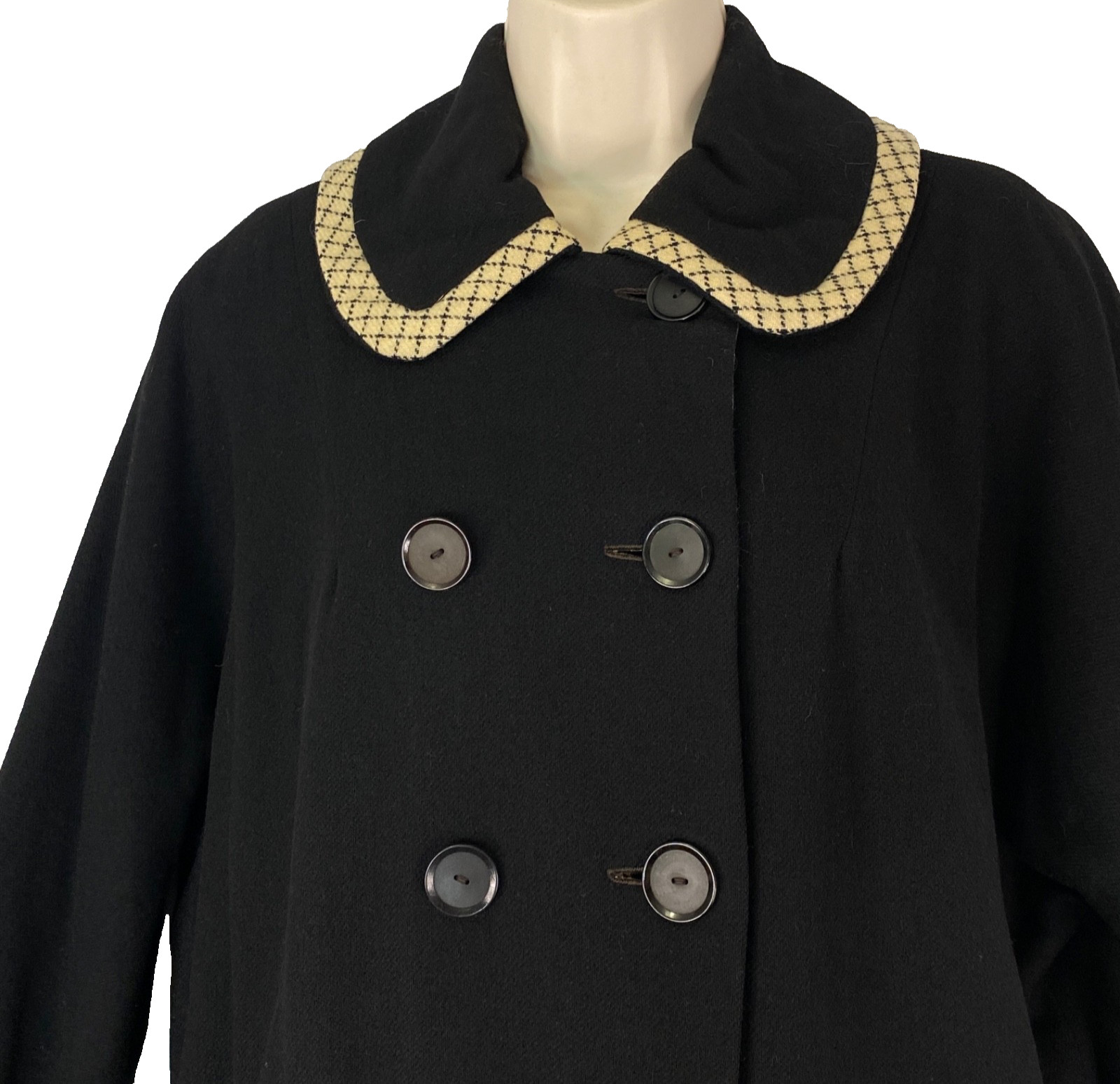 Vintage 1950s black wool oversized jacket ivory white reversible pea coat