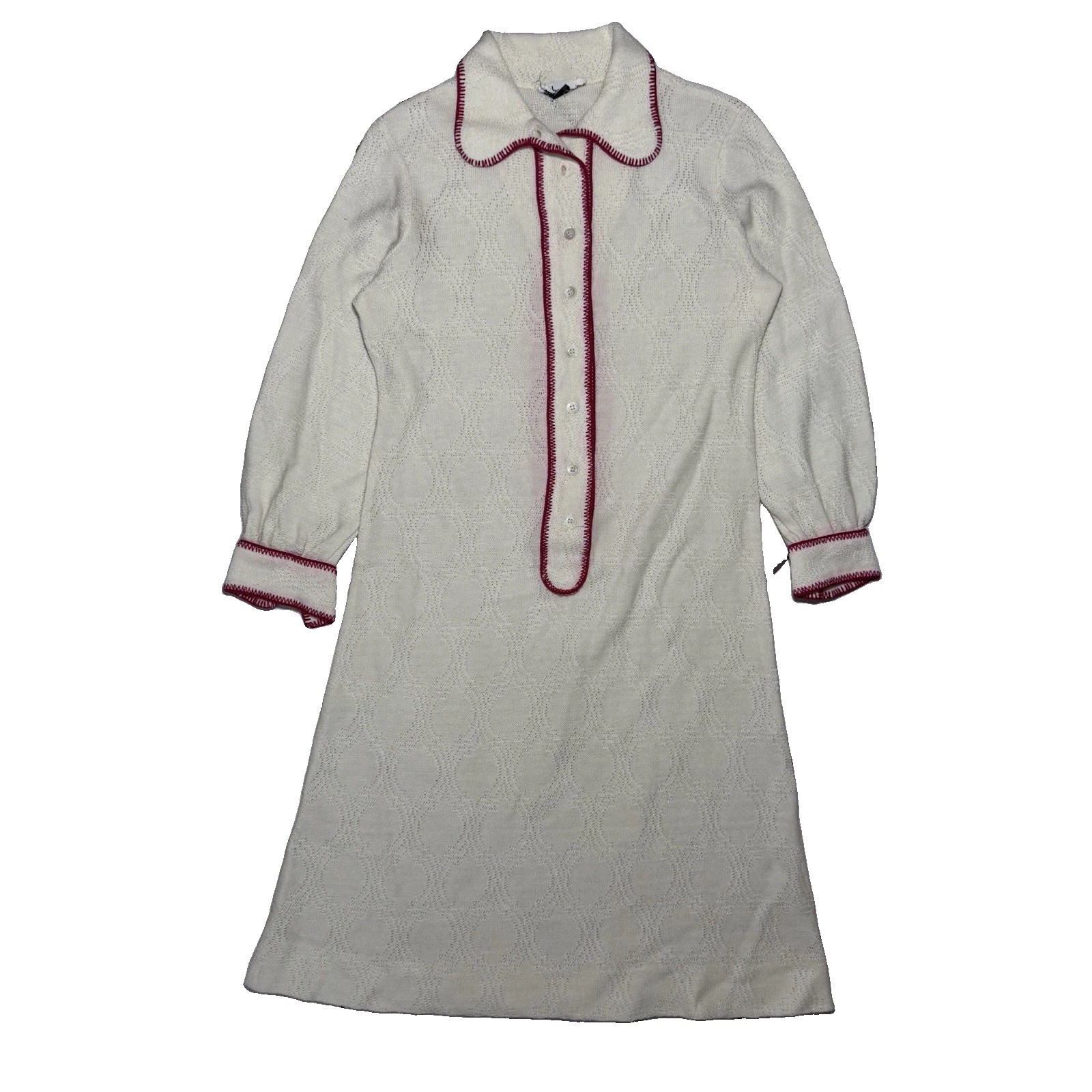 VTG 60s Gold Worm White With Red Trim Collared Women’s Dress Fits Size S Vintage