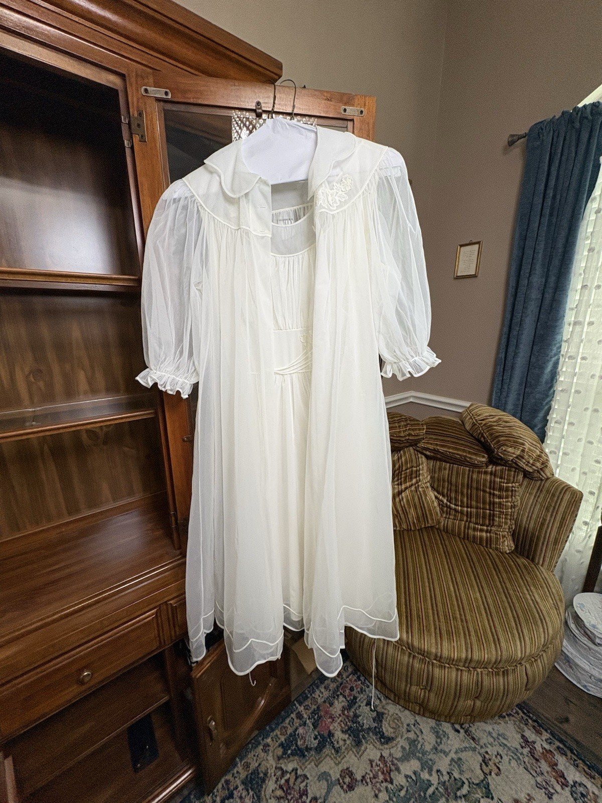 Vintage 1962 Shadowline Bridal Peignoir Set White Nightgown Robe Wedding