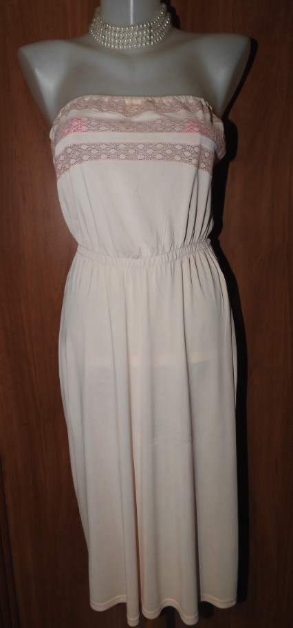 Rare!Vintage Abel strapless salmon lace nylon full slip Unterkleid M (EU/40-42)
