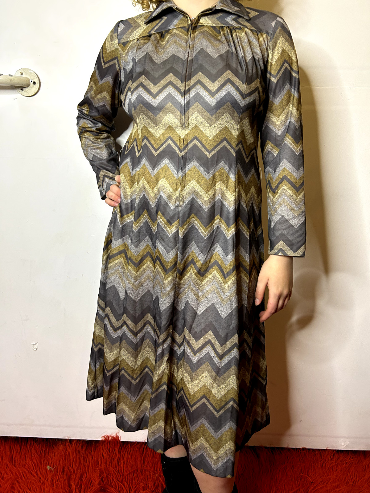 Vintage Australian ANTOINETTE 1960s Terylene Dress Mod Geometric Abstract AU 14