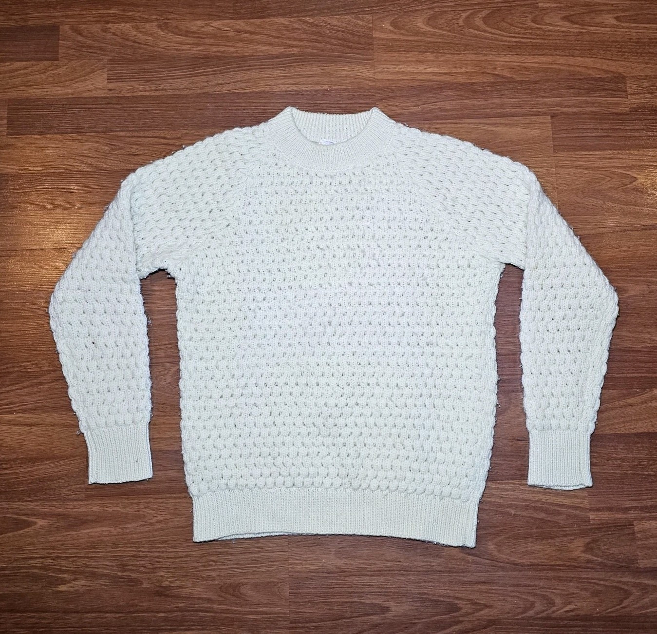 Deans Of Scotland White Cable Knit Vintage 100% Wool Sweater Size 40(m)