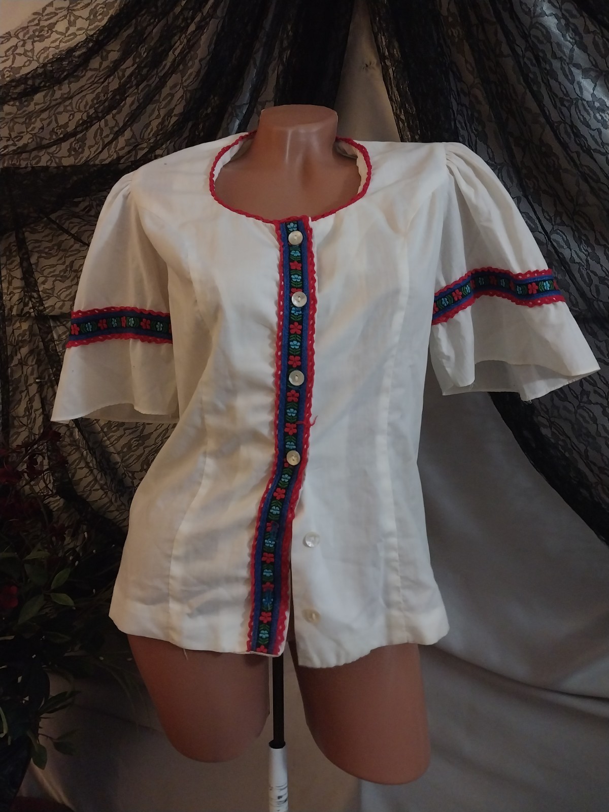 VTG HIPPIE BOHO PRAIRIE COTTAGE BUTTON UP BLOUSE SCARCE WING SLV TEDDI USA SM