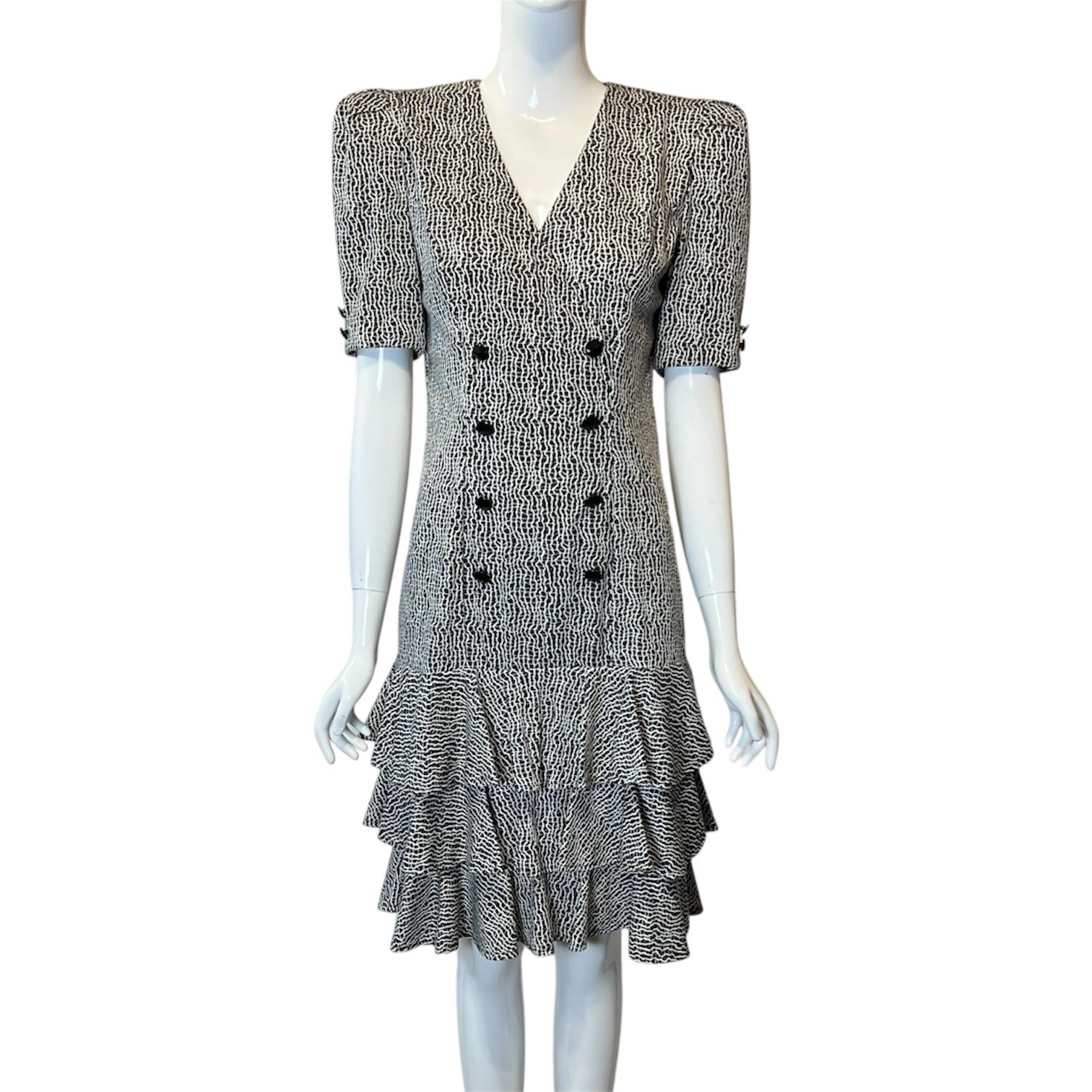 Vintage 80s All That Jazz Drop Waist Ruffle Mini Dress Strong Shoulder New Wave