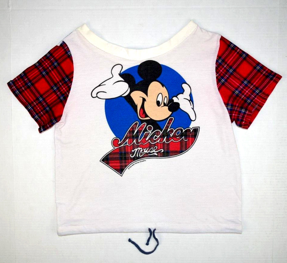 Vintage Mickey Mouse Shirt Love Clothing Size S 90s Plaid Drawstring Handmade