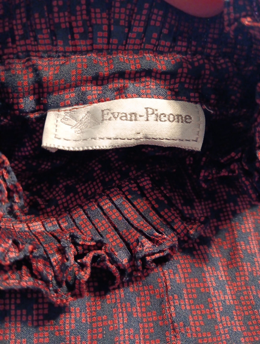 Vtg Evan Picone Women S Blouse Red High Collar Pleated Ruffle Sleeve Union Made