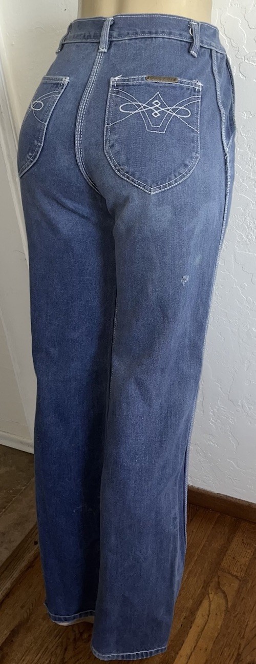 Vintage 70s DADDY’S MONEY Dark Jeans Disco Flare Wide Leg Sz 9 27” Waist RARE