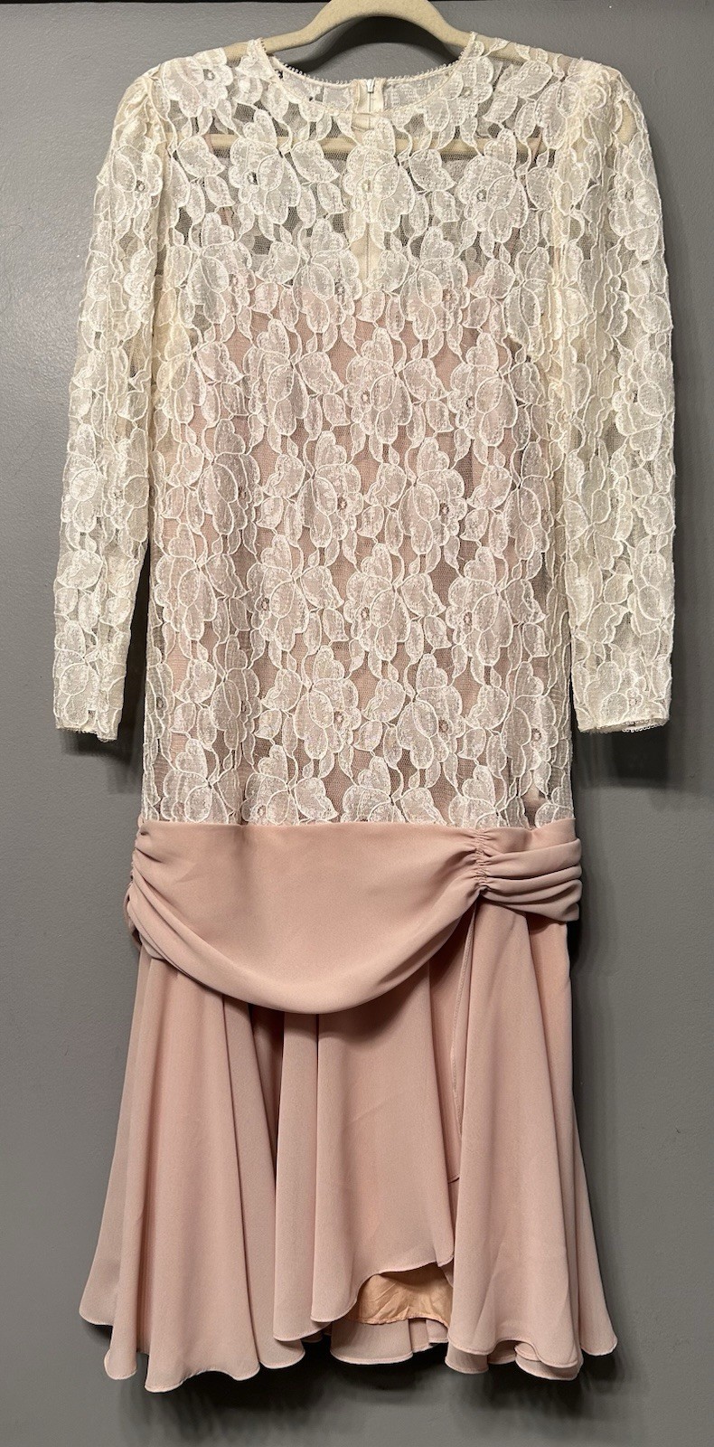Vintage Ursula Of Switzerland 1980’s Lace And Chiffon Drop Waist Dress Size 12