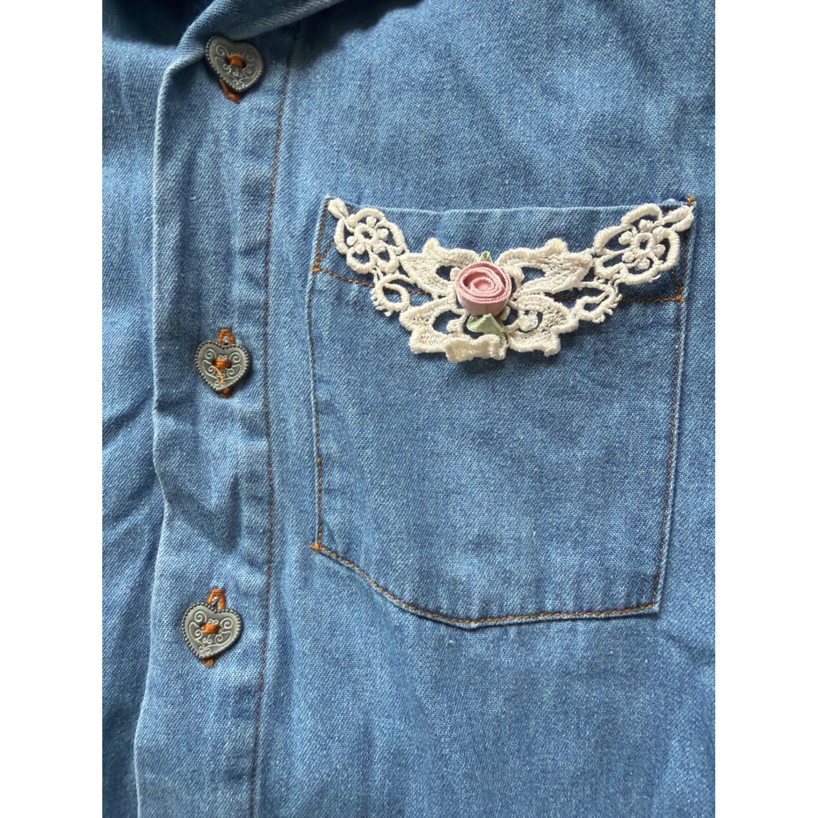 Vintage Canyon River Blues Denim cottage grandma core Rose Heart Buttons Size 12