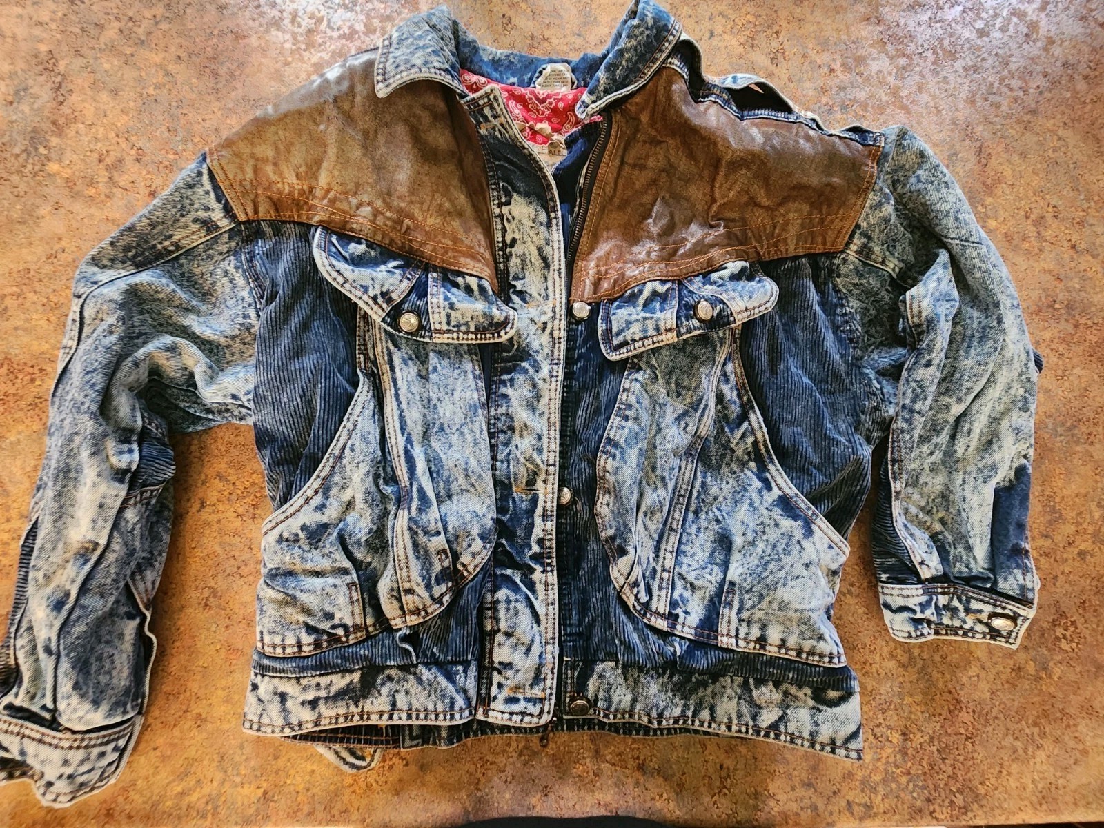 Vintage 80’s Giacca by J. Gallery Acid Wash Jean Jacket w/Leather/Corduroy Sz L