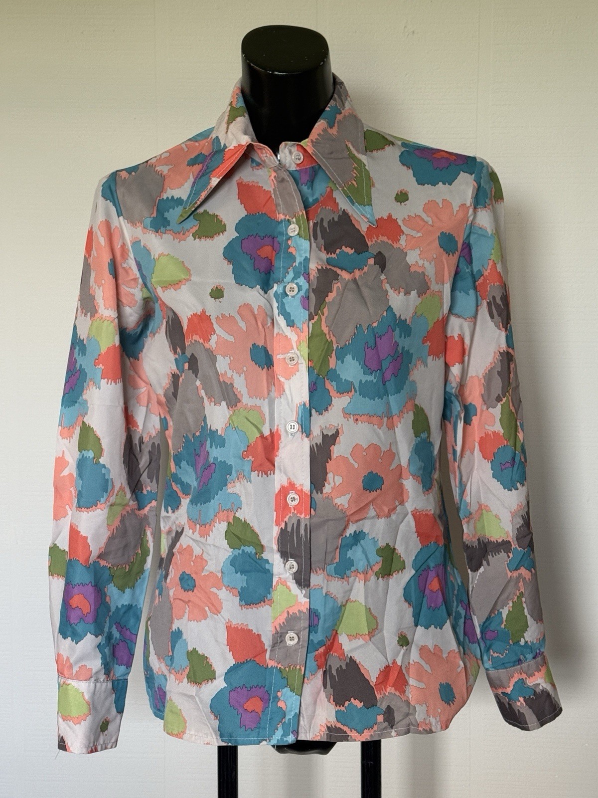4 Vintage 1970s Alex Colman Act III Button Front Blouses Shirts Small/Medium