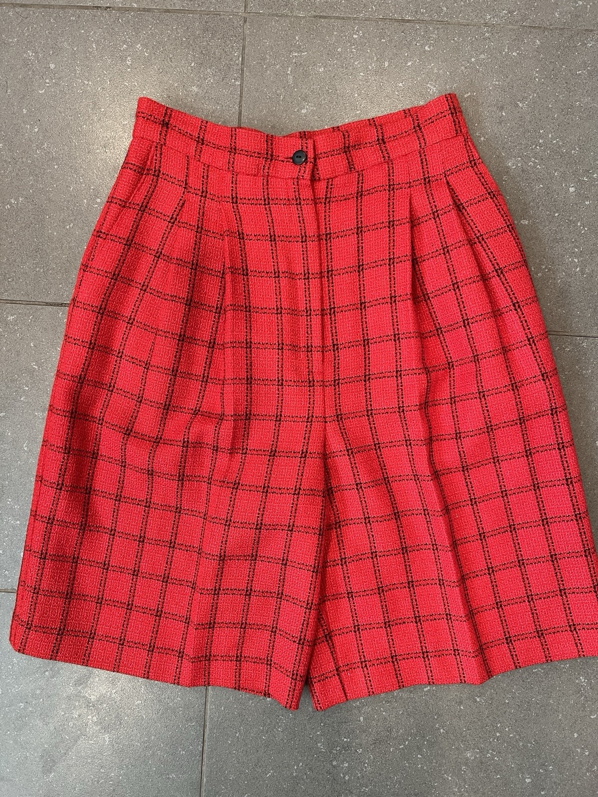 VTG 90’s Tamotsu New York Red Black Plaid Wool Silk Bermuda City Shorts Sm